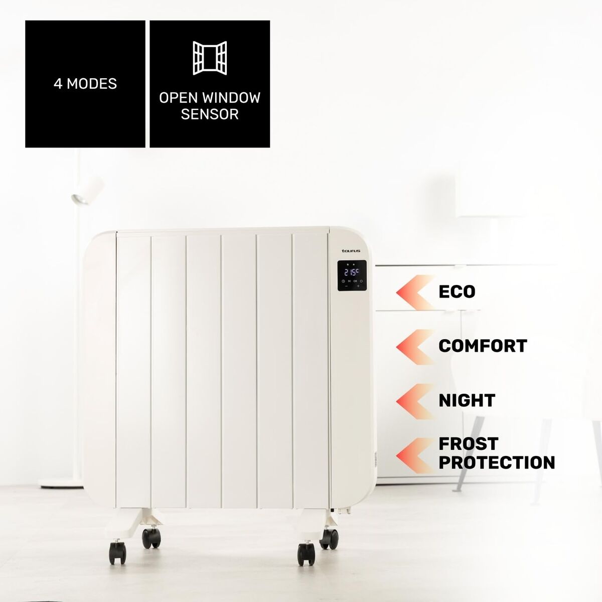 Värmeelement Digitalt Taurus PERSIA1500 Vit 1500 W finns hos Aktivcamping