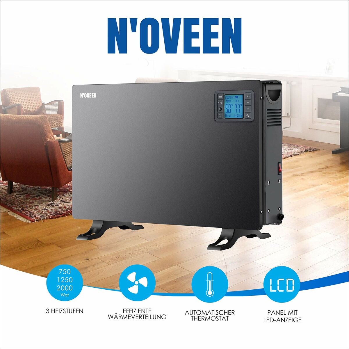 Värmeelement N'oveen CH7100 Svart 2000 W finns hos Aktivcamping