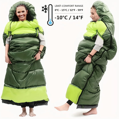 Sovsäck för camping och vandring lätt och varm i grön polyesterfiber
