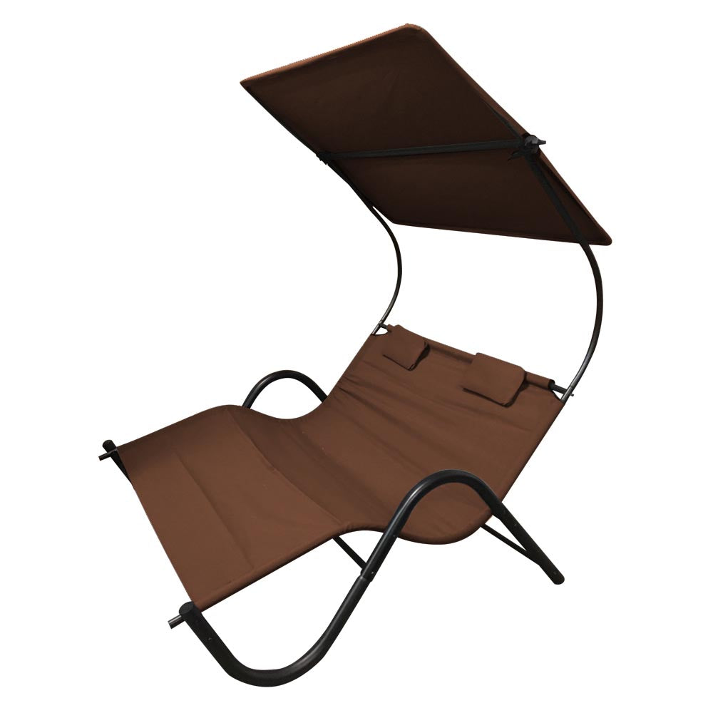 DELUX tvåsits solsäng i mörkbrun ergonomisk design-1