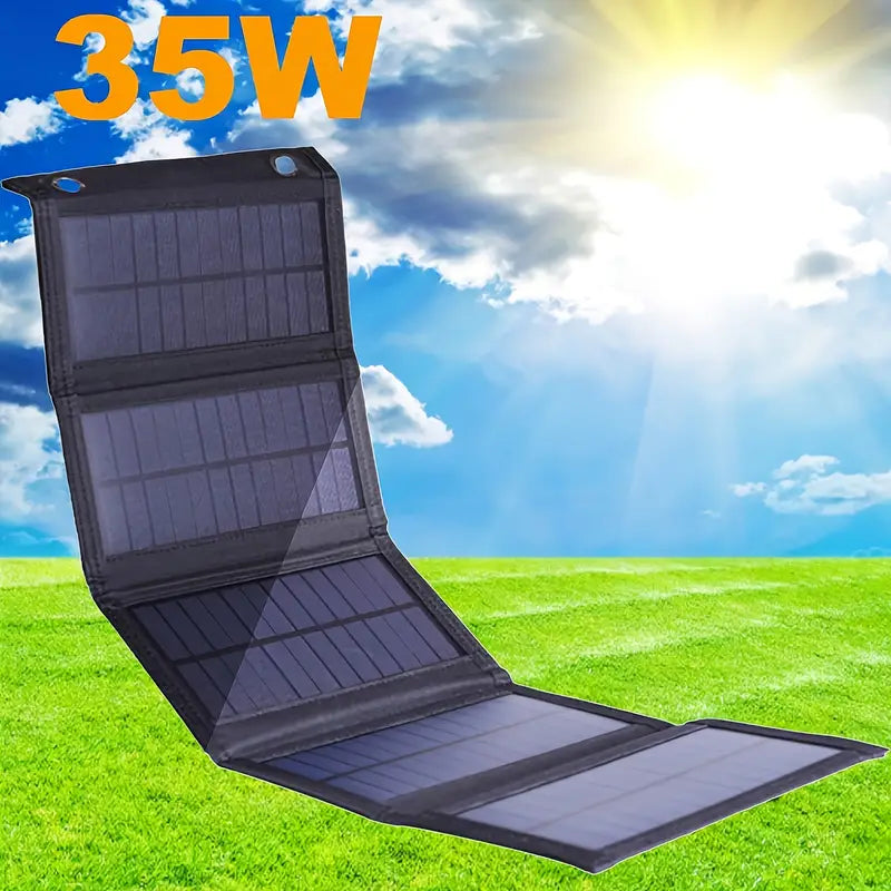 Bärbar solpanel 35W vikbar laddare USB 5V svart för camping