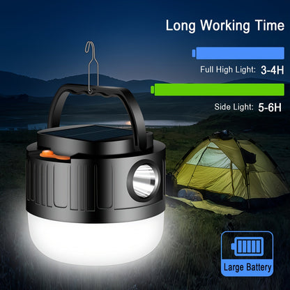 Solar-Powered Rechargeable LED Camping Lantern for Outdoor Use