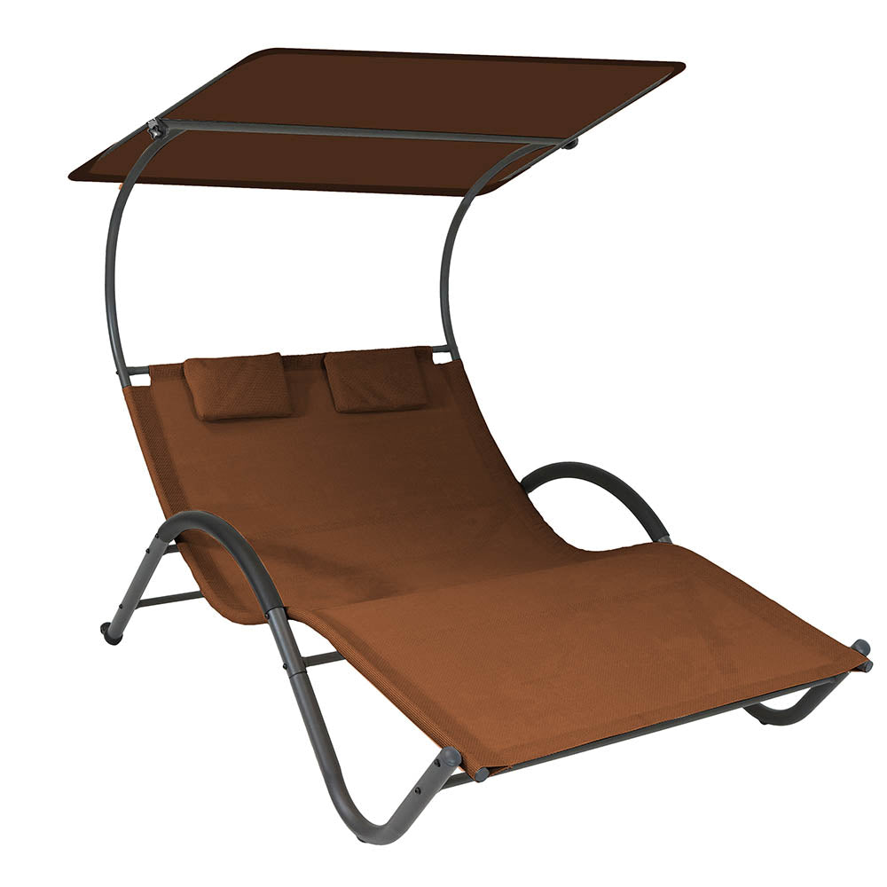 DELUX tvåsits solsäng i mörkbrun ergonomisk design-0