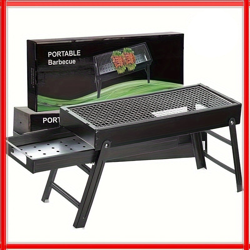 Portabel hopfällbar BBQ-grill med sidobord för utomhusbruk-1