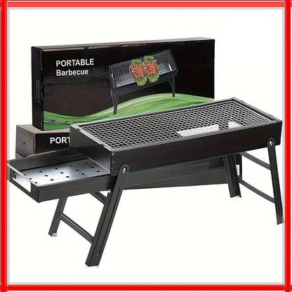 Portabel hopfällbar BBQ-grill med sidobord för utomhusbruk-1