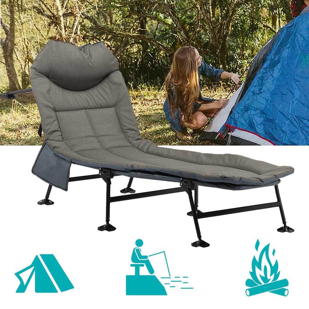 Hopfällbar Campingsäng Solsäng med Justerbart Ryggstöd 120 kg Kapacitet finns hos Aktivcamping