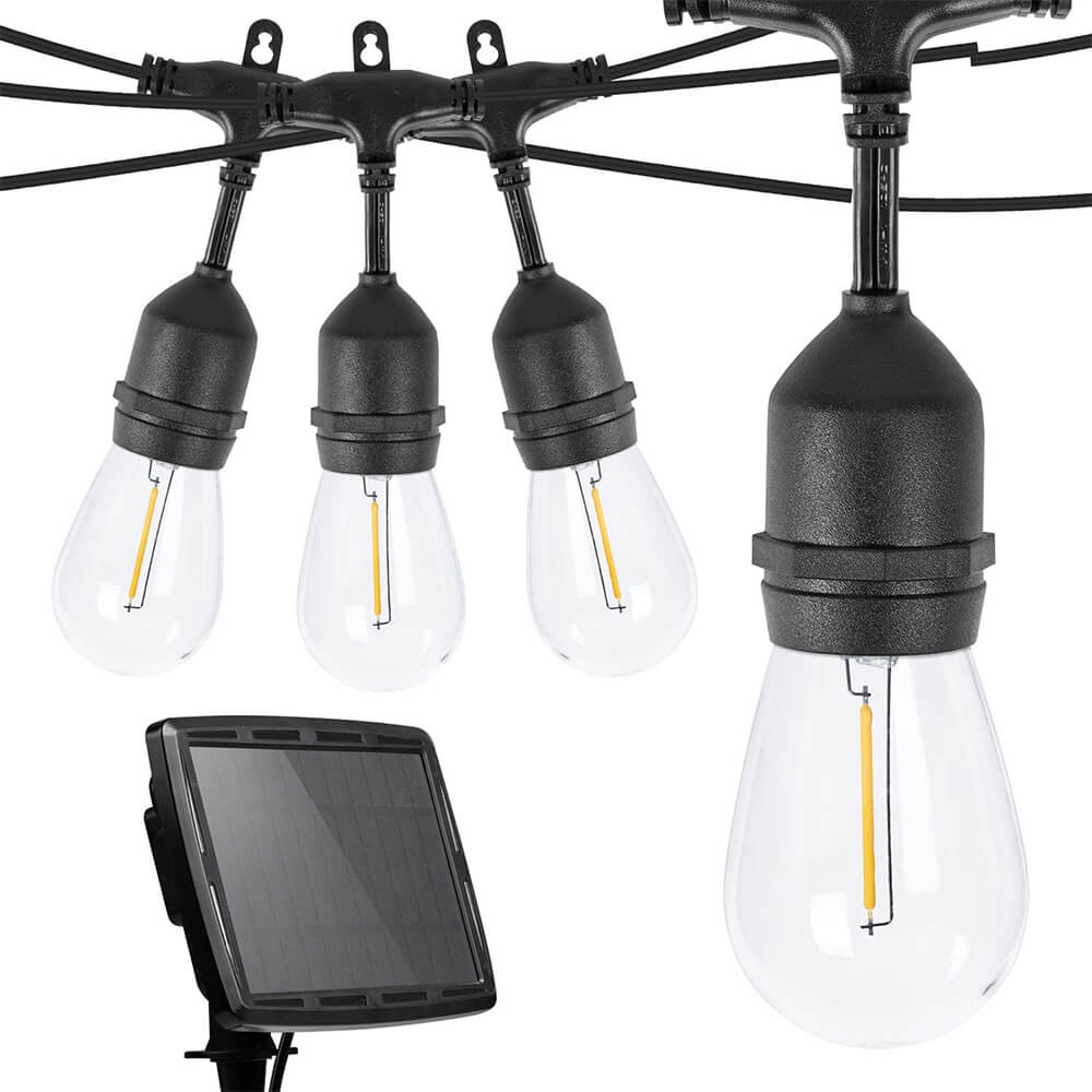 Solcellsslinga utomhus 15m med 15 LED E27-lampor dekorativ belysning