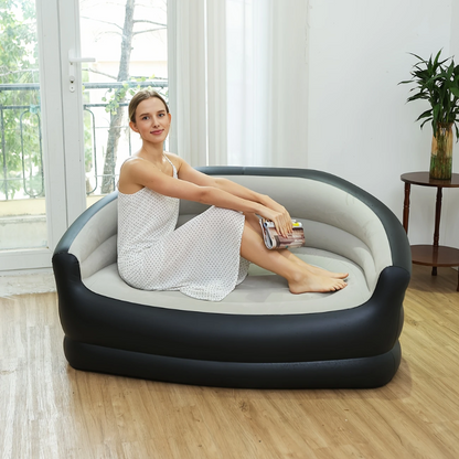 Uppblåsbar 2-personers soffa med fotpump grå PVC ergonomisk design