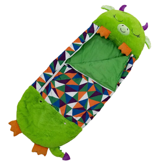 Kids Cartoon Plush Sleeping Bag Pillow Set (Green)-0