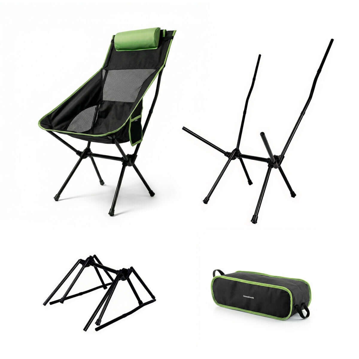 2-i-1 hopfällbar campinggungstol med ficka, kudde och bärväska Trillow InnovaGoods finns hos Aktivcamping