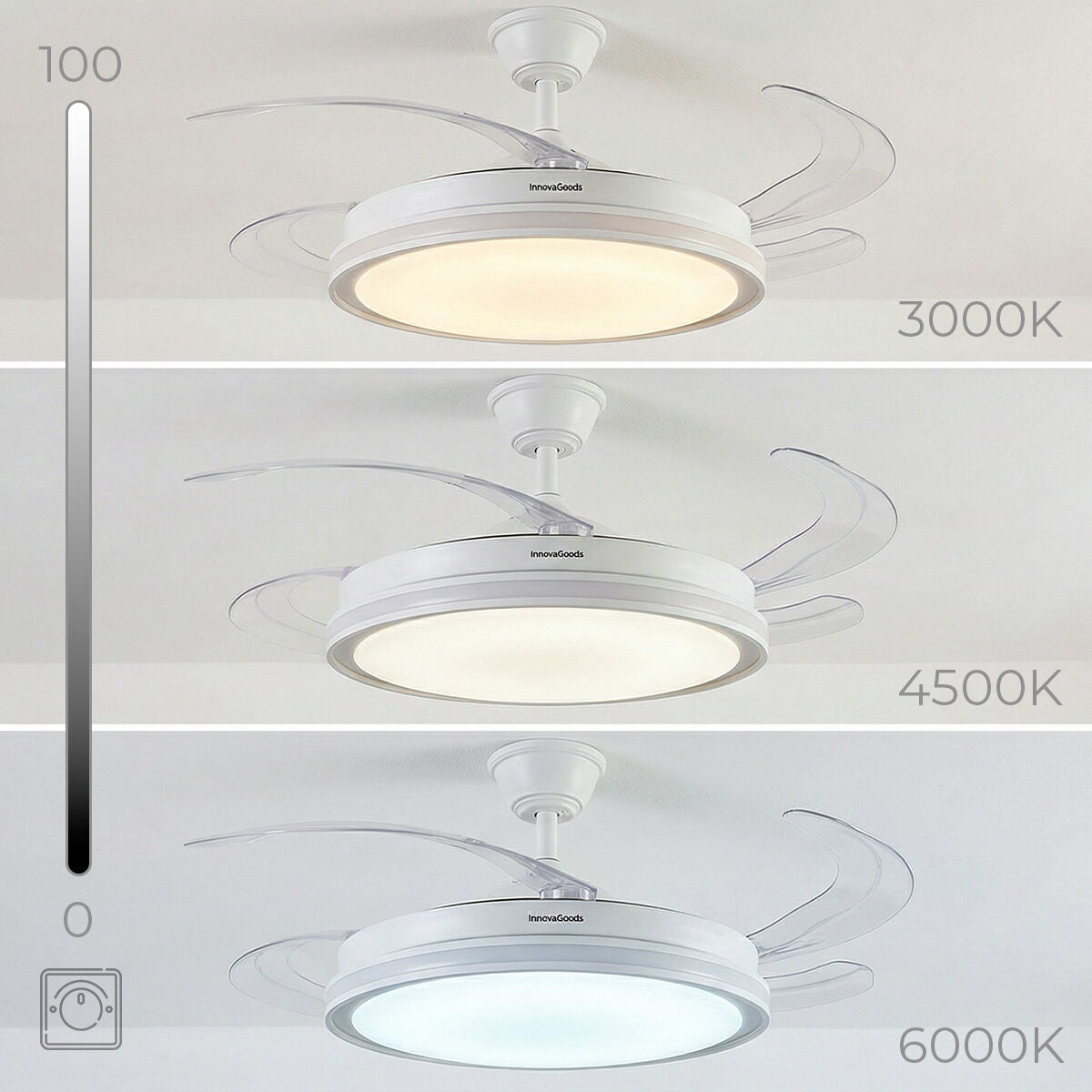 Takfläkt med RGB LED-belysning, 4 infällbara blad och fjärrkontroll InnovaGoods - finns hos Aktivcamping