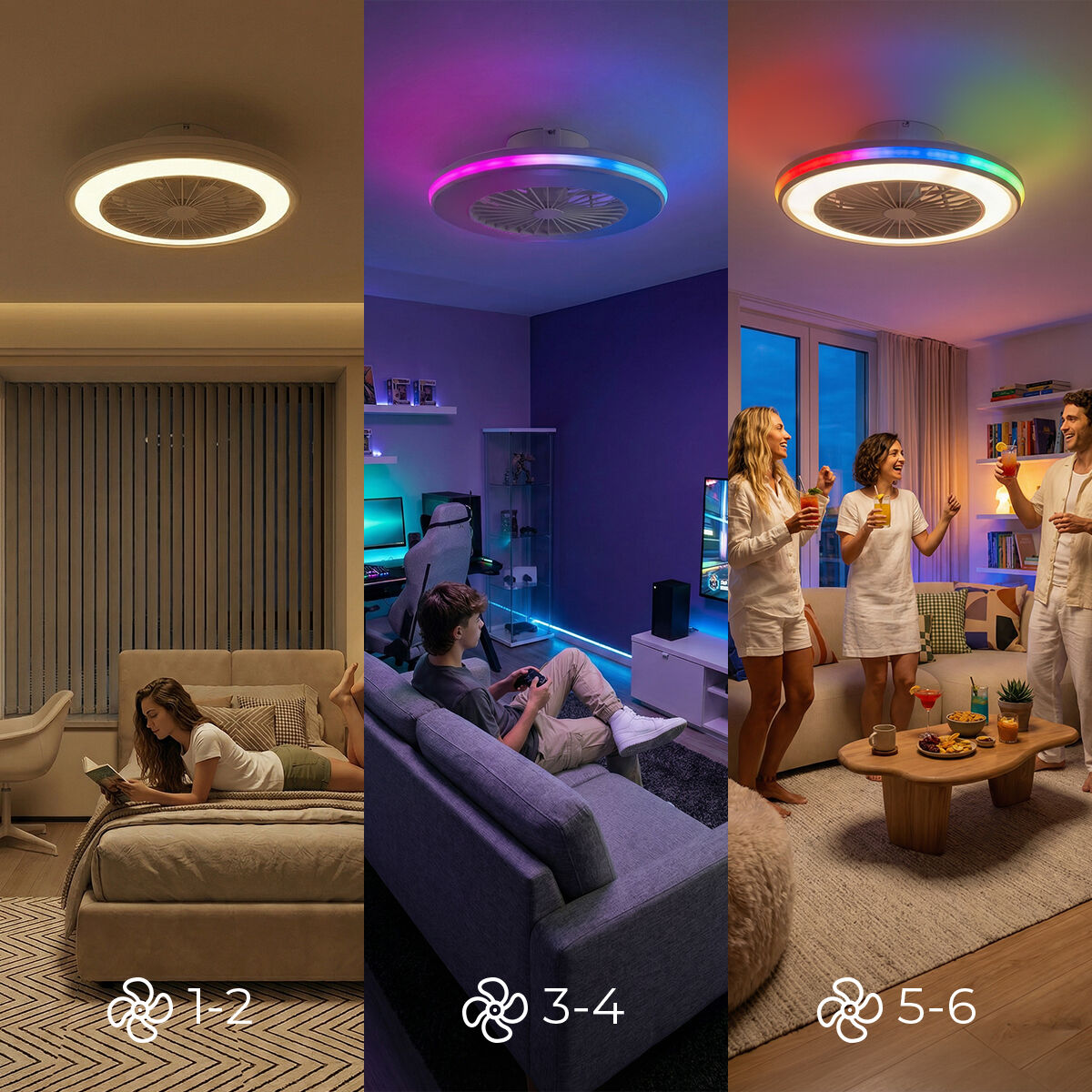Takfläkt med RGB LED-belysning, dolda blad och fjärrkontroll Nexory InnovaGoods - finns hos Aktivcamping