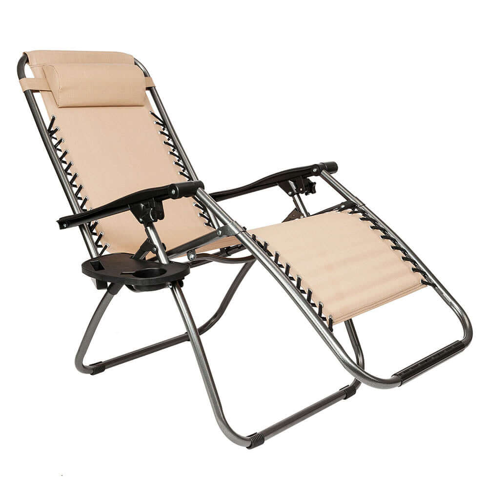 Solstol trädgårdsstol med dryckeshållare 2-pack beige finns hos Aktivcamping