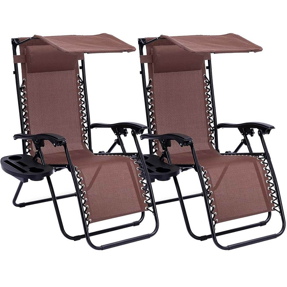 Solstol med Solskydd och Kopphållare 2-pack Brun finns hos Aktivcamping
