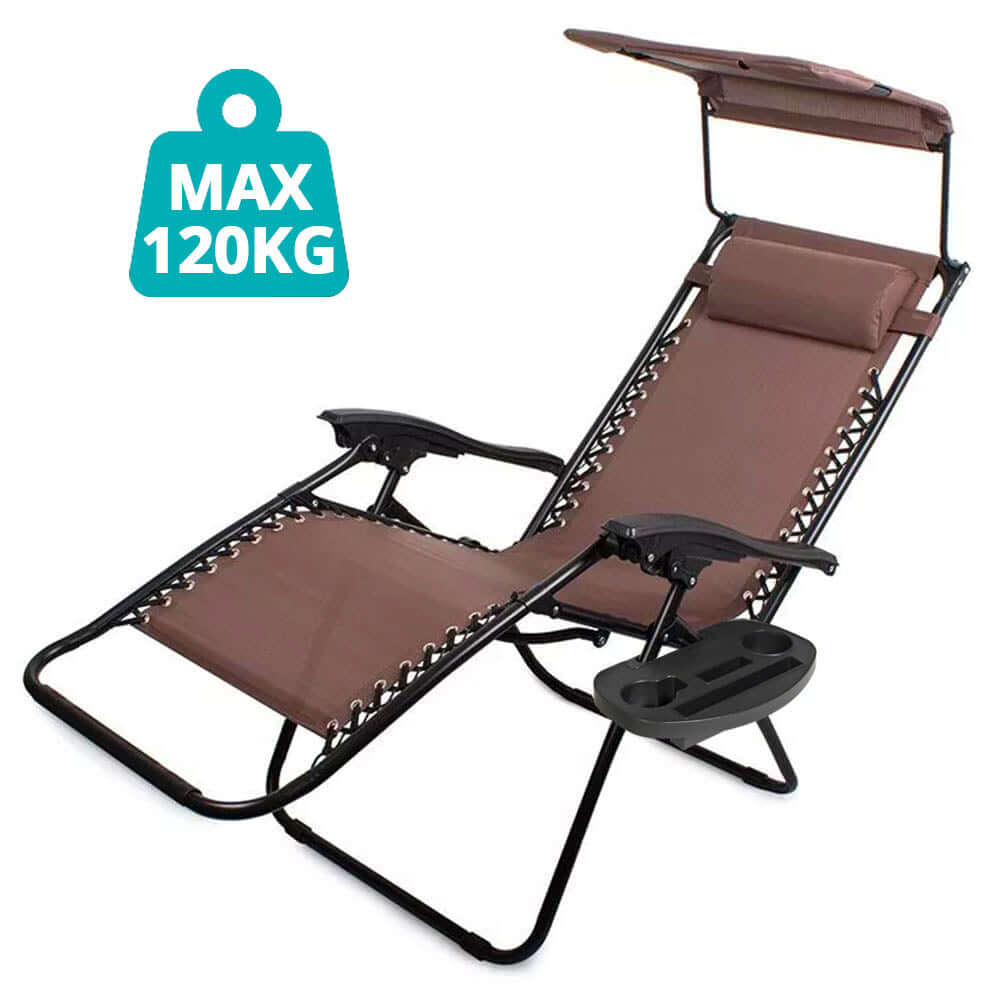 Solstol med Solskydd och Kopphållare 2-pack Brun finns hos Aktivcamping