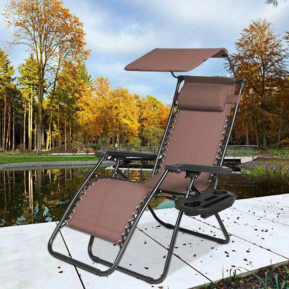 Solstol med Solskydd och Kopphållare 2-pack Brun finns hos Aktivcamping