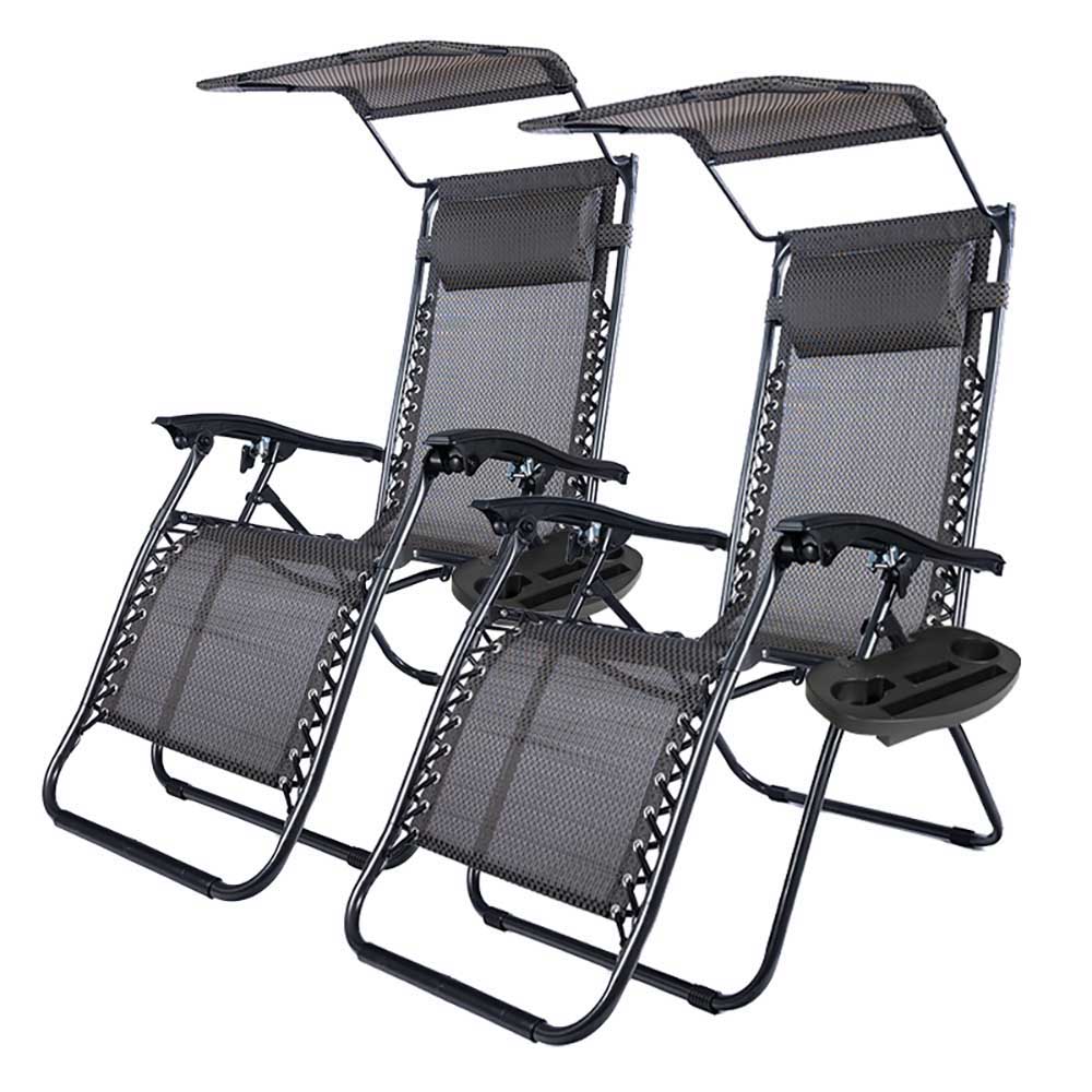 Solstol med solskydd och dryckeshållare 2-pack svart-0