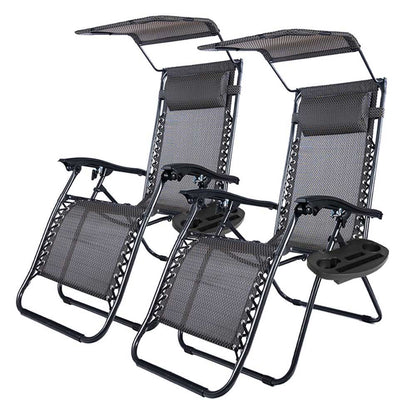 Solstol med solskydd och dryckeshållare 2-pack svart-0