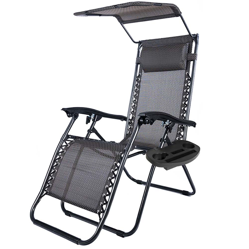 Solstol med solskydd och dryckeshållare 2-pack svart-1