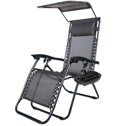 Solstol med solskydd och dryckeshållare 2-pack svart-1