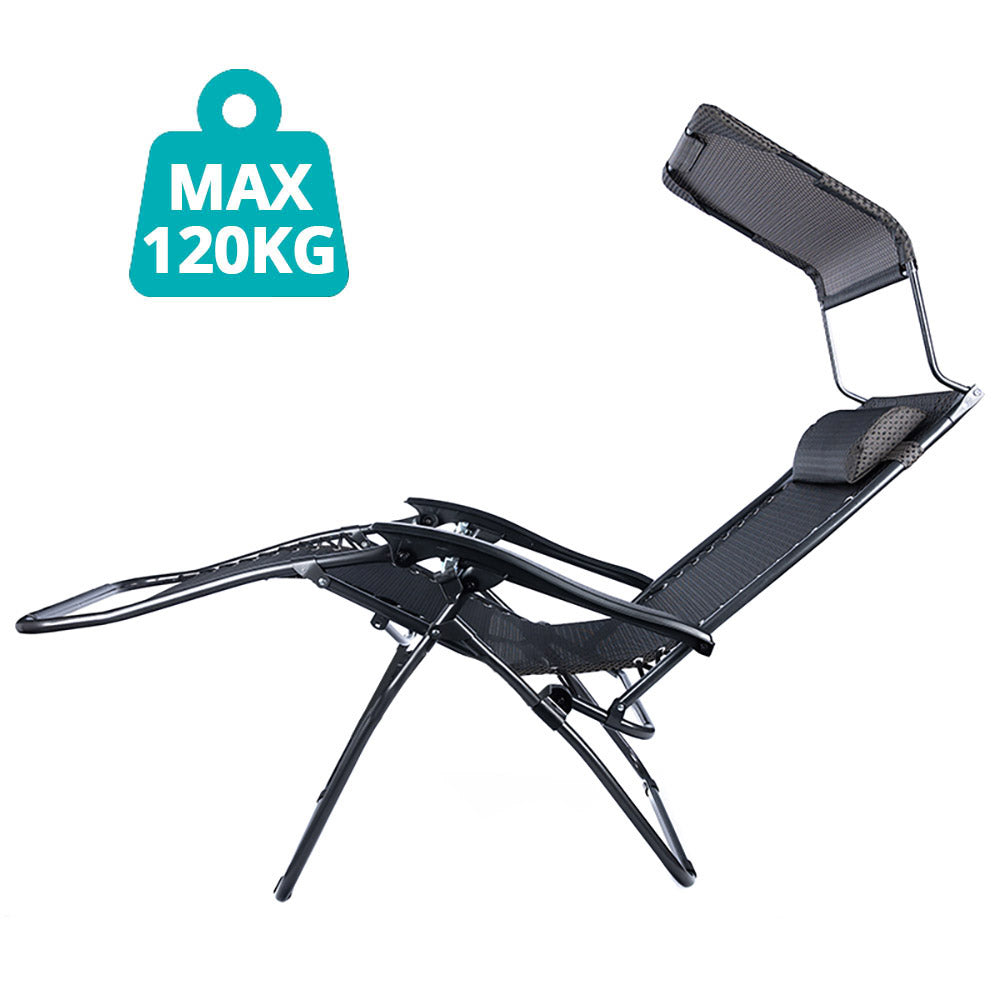 Solstol med solskydd och dryckeshållare 2-pack svart-3