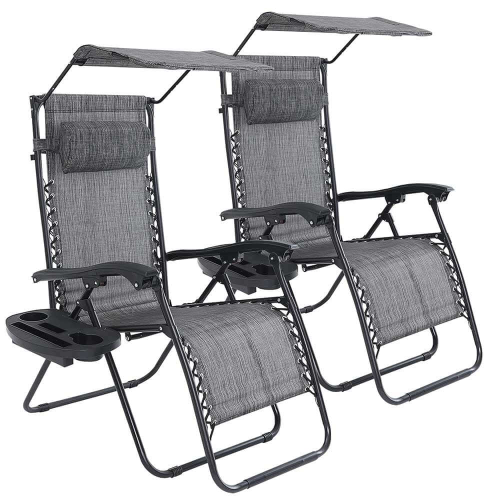 2-Pack Solstolar med Solskydd och Dryckeshållare Grå finns hos Aktivcamping