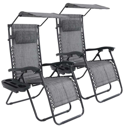 2-Pack Solstolar med Solskydd och Dryckeshållare Grå finns hos Aktivcamping