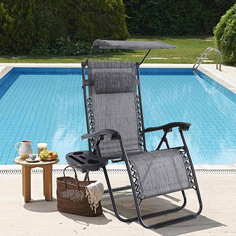 2-Pack Solstolar med Solskydd och Dryckeshållare Grå finns hos Aktivcamping