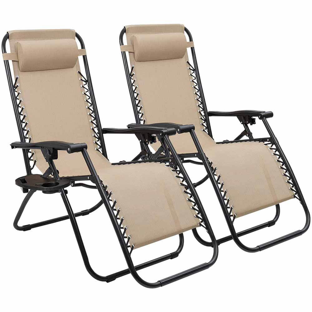 Solstol trädgårdsstol med dryckeshållare 2-pack beige finns hos Aktivcamping