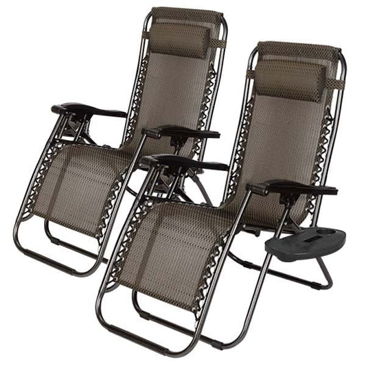 Trädgårdsstol med Dryckeshållare 2-pack Grå-0