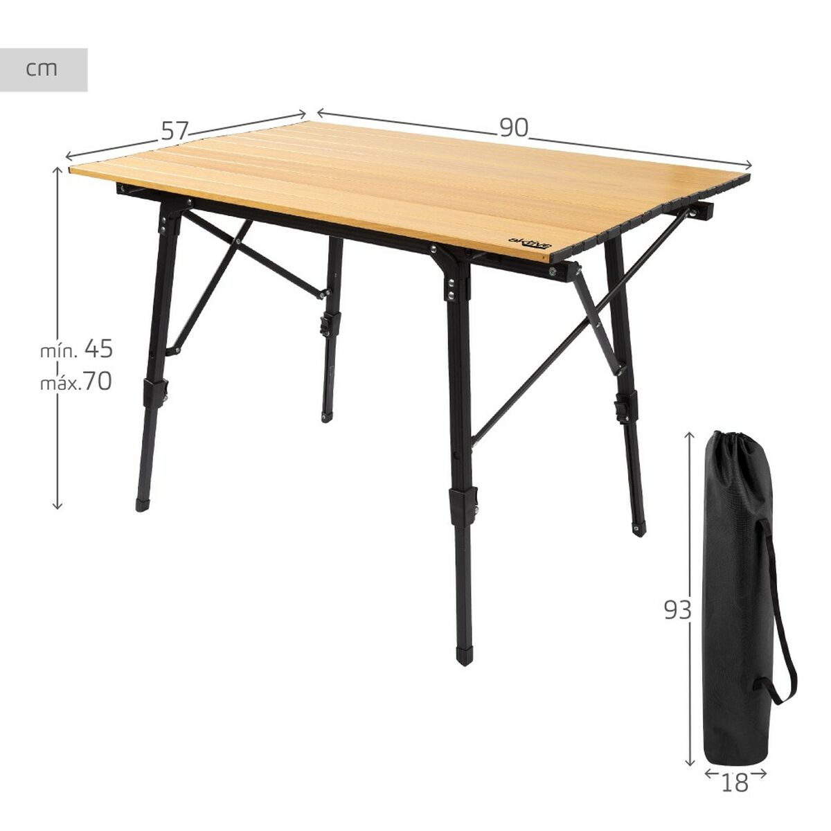 Folding table Aktive Glamping Sabana Aluminum Earth 90 x 70 x 57 cm