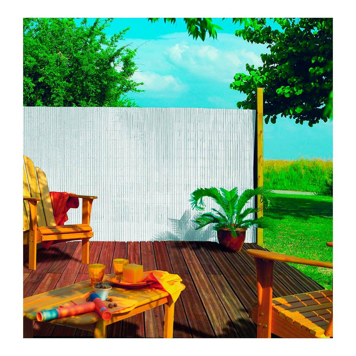 Privacy screen Rattan Nortene Plasticane Oval 1 x 3 m White PVC