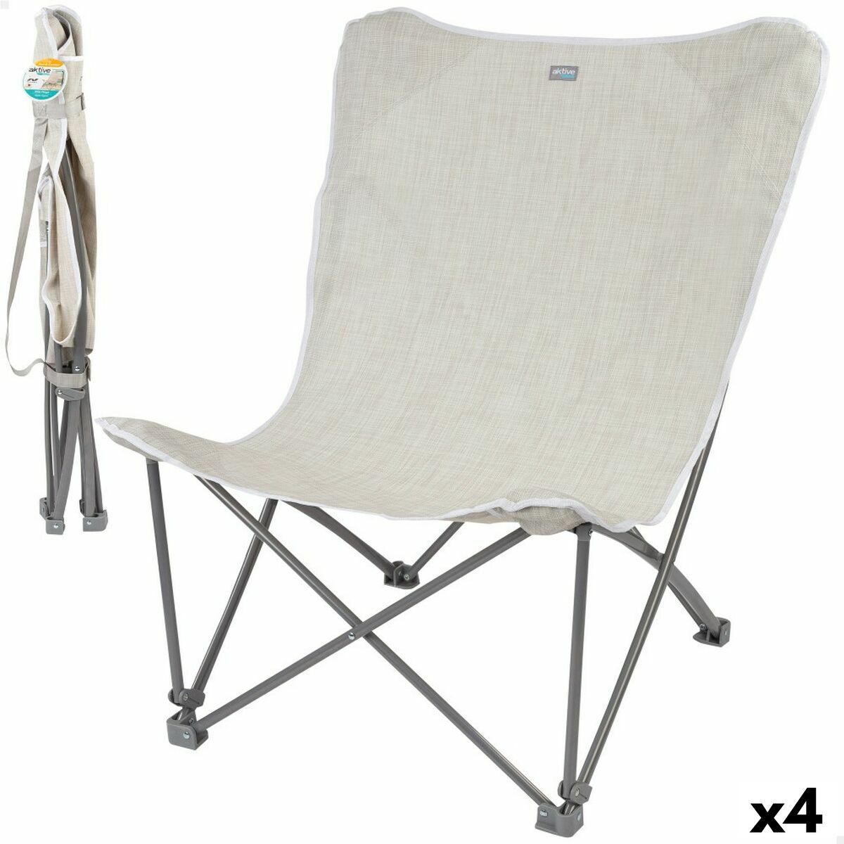 Hopfällbar campingstol Aktive Beige 78 x 90 x 76 cm (4 antal) finns hos Aktivcamping