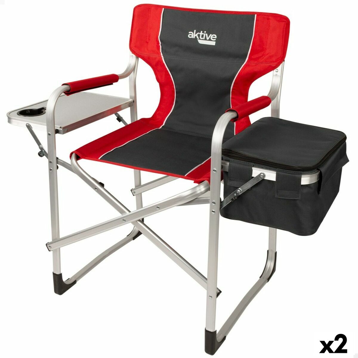 Hopfällbar campingstol Aktive Grå Röd 61 x 92 x 52 cm (2 antal) finns hos Aktivcamping