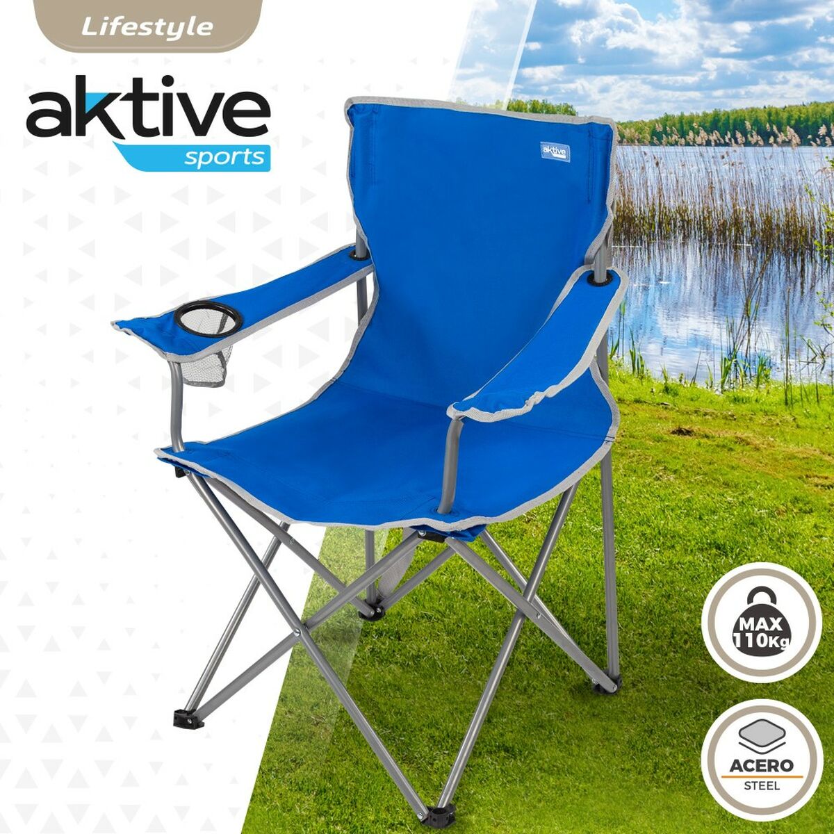 Folding camping chair Aktive Blue 45 x 82 x 47 cm (4 pieces)