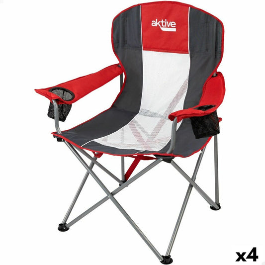 Folding camping chair Aktive Dark Grey Red 56 x 98 x 59 cm (4 pieces)