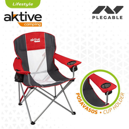 Folding camping chair Aktive Dark Grey Red 56 x 98 x 59 cm (4 pieces)