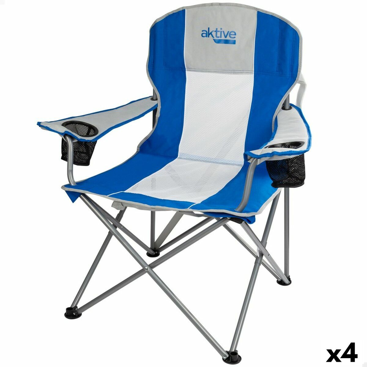 Folding camping chair Aktive Blue Grey 57 x 97 x 60 cm (4 pieces)