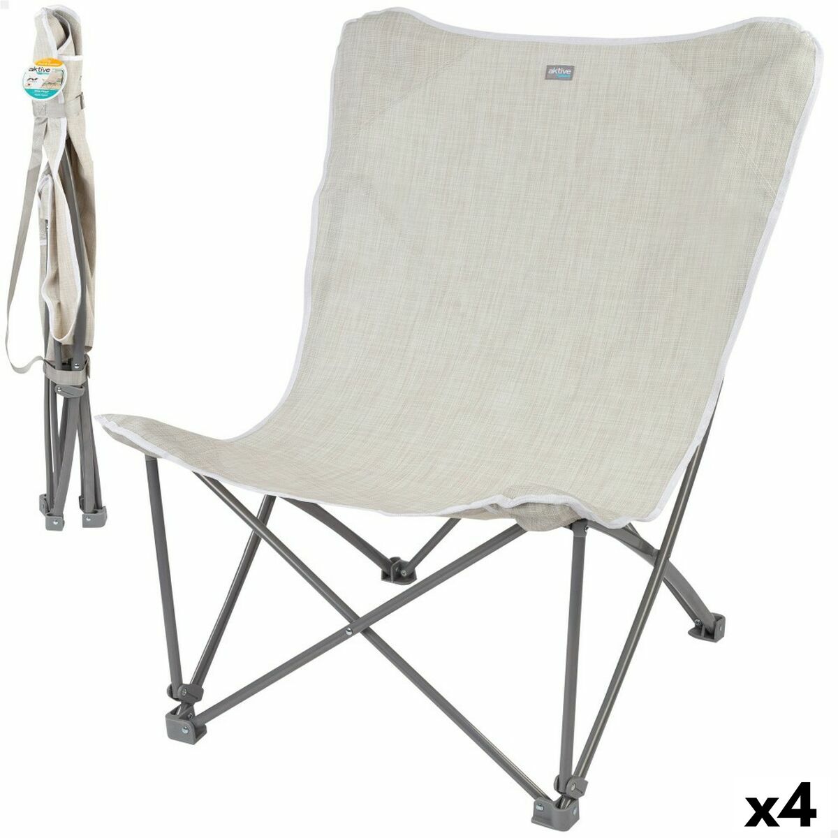 Hopfällbar campingstol Aktive Beige 78 x 90 x 76 cm (4 antal)