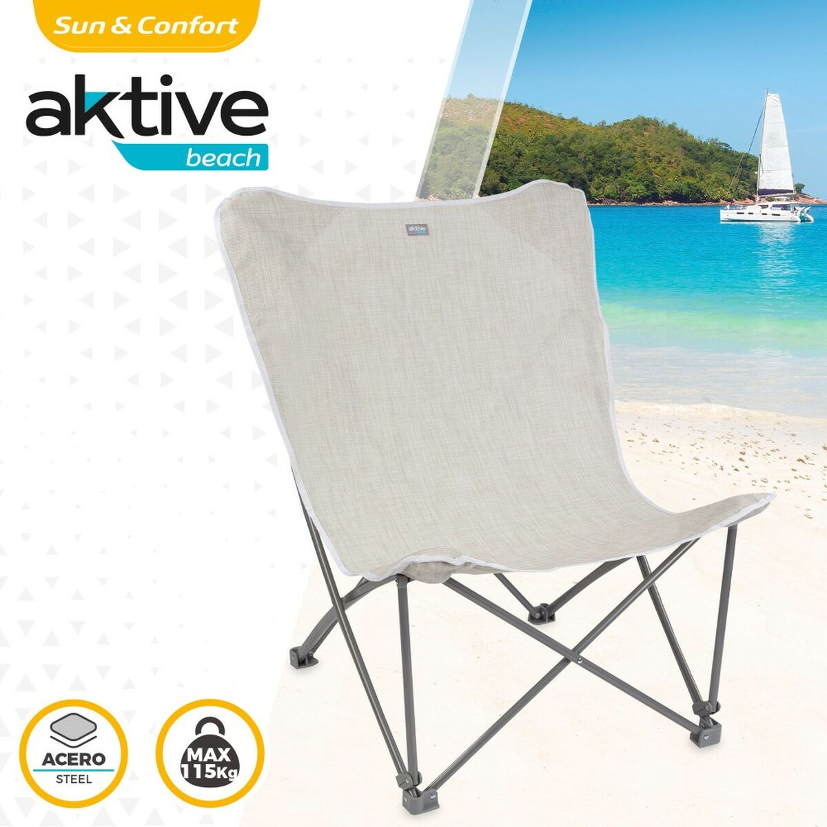 Folding camping chair Aktive Beige 78 x 90 x 76 cm (4 pieces)