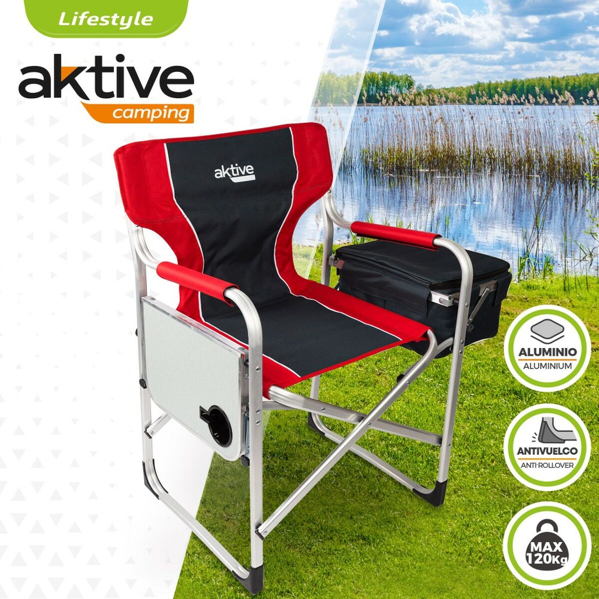 Folding camping chair Aktive Grey Red 61 x 92 x 52 cm (2 pieces)