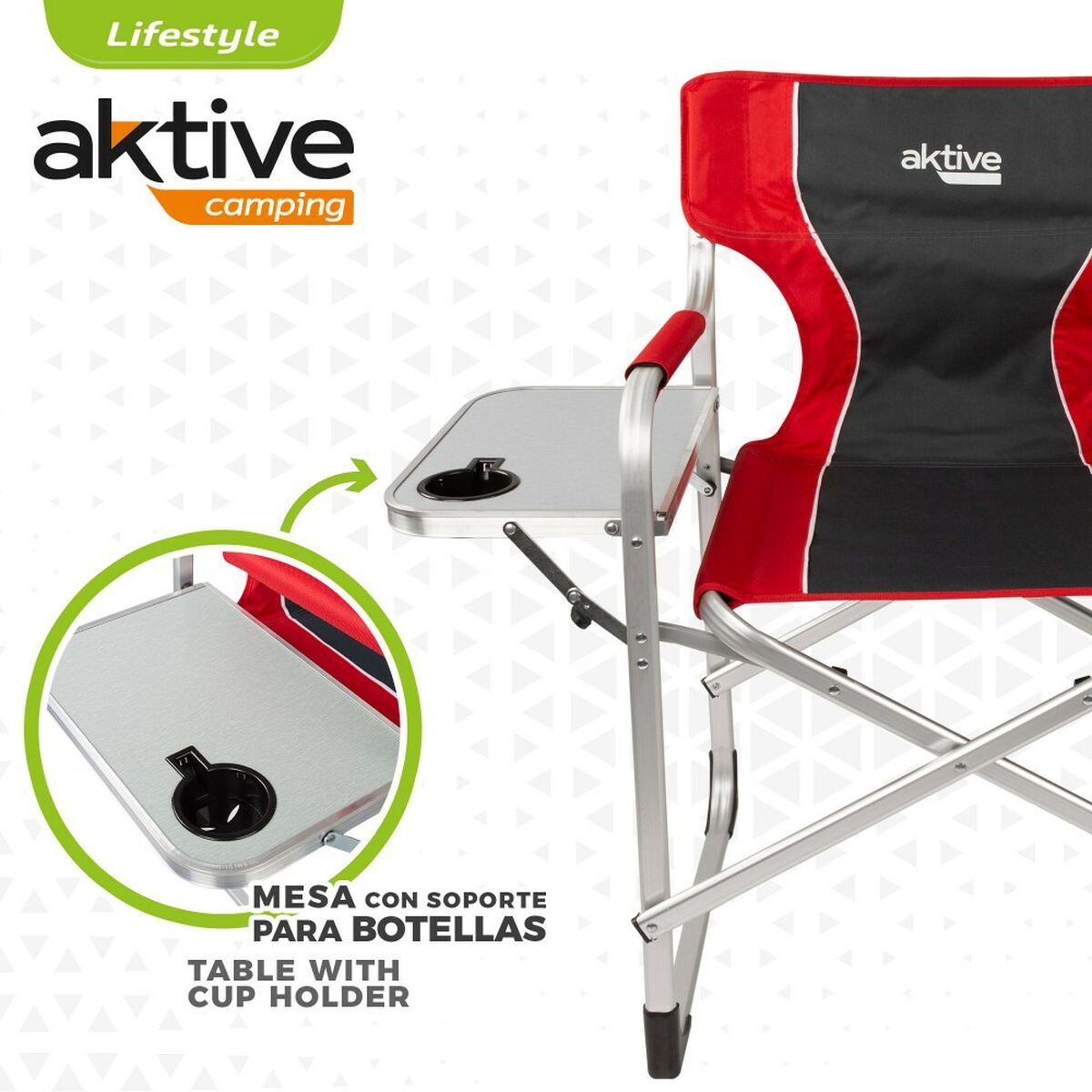 Folding camping chair Aktive Grey Red 61 x 92 x 52 cm (2 pieces)